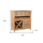 40 Inch Rustic Solid Wood Wine Bar Cabinet With 2 Doors