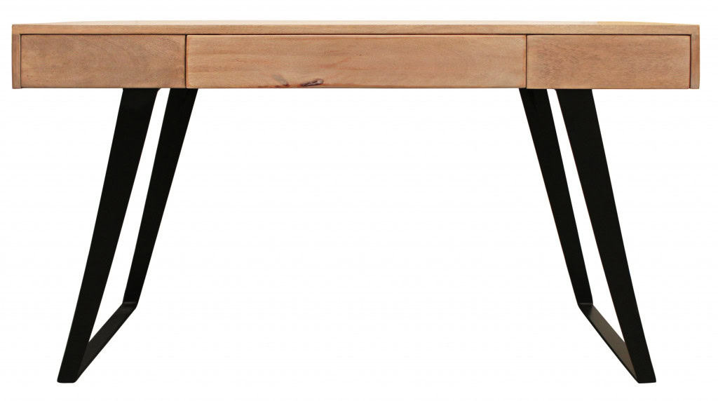 Natural and Black Solid Wood Writing Desk With 3 Drawers 2 Natural and Black Solid Wood Writing Desk With 3 Drawers - Image 2
