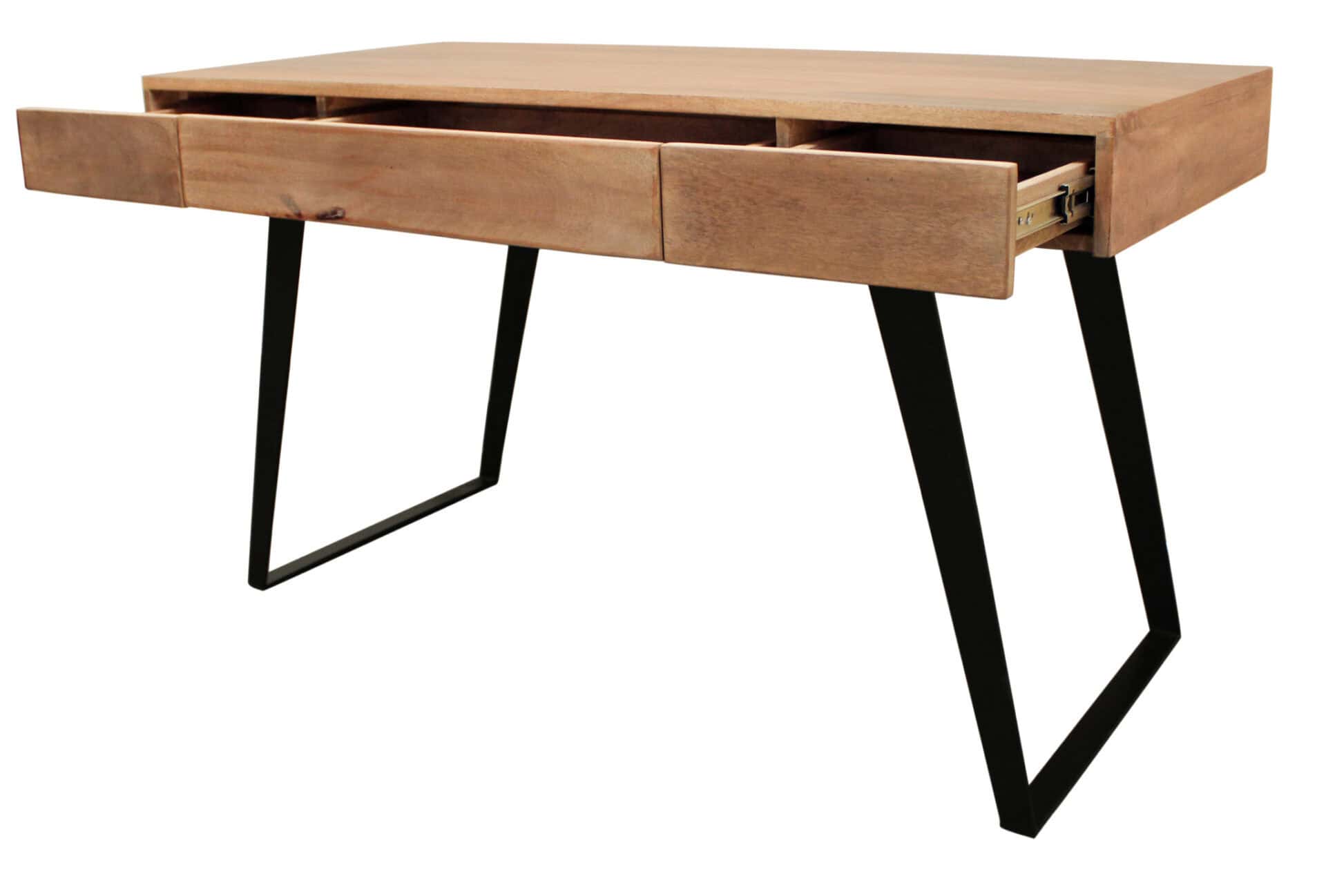 Natural and Black Solid Wood Writing Desk With 3 Drawers 4 Natural and Black Solid Wood Writing Desk With 3 Drawers - Image 4