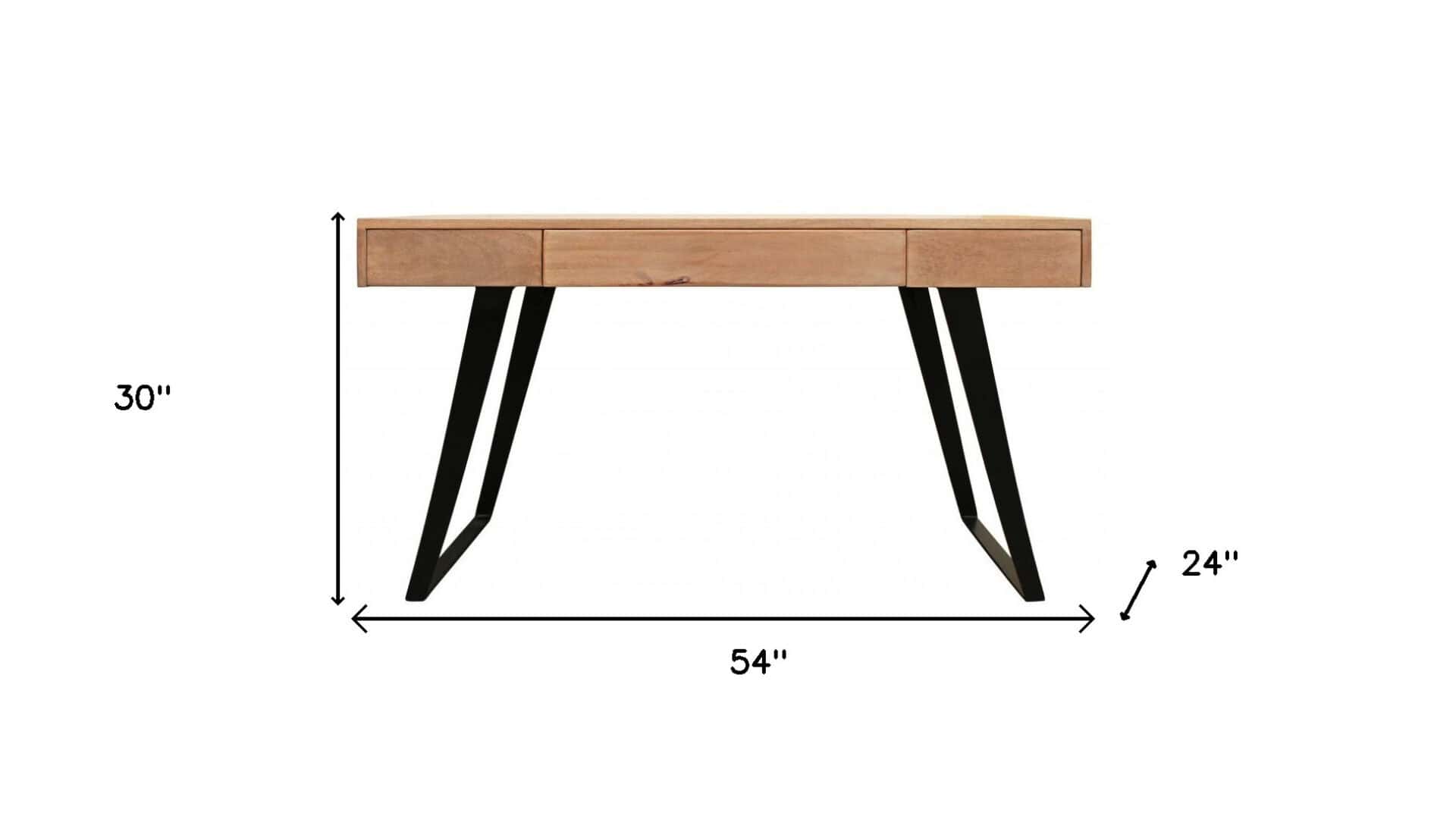 Natural and Black Solid Wood Writing Desk With 3 Drawers 6 Natural and Black Solid Wood Writing Desk With 3 Drawers - Image 6