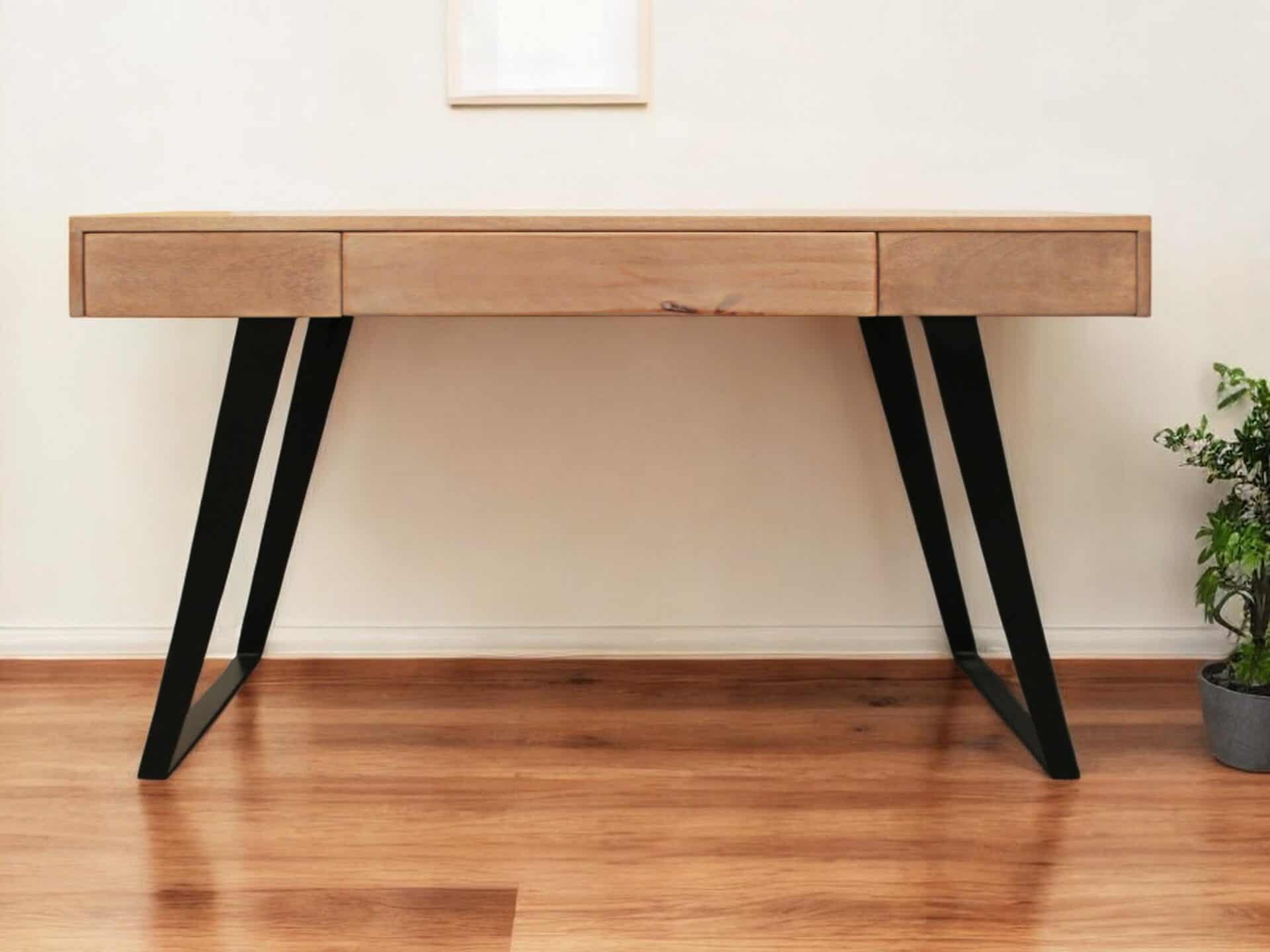Natural and Black Solid Wood Writing Desk With 3 Drawers 1 Natural and Black Solid Wood Writing Desk With 3 Drawers