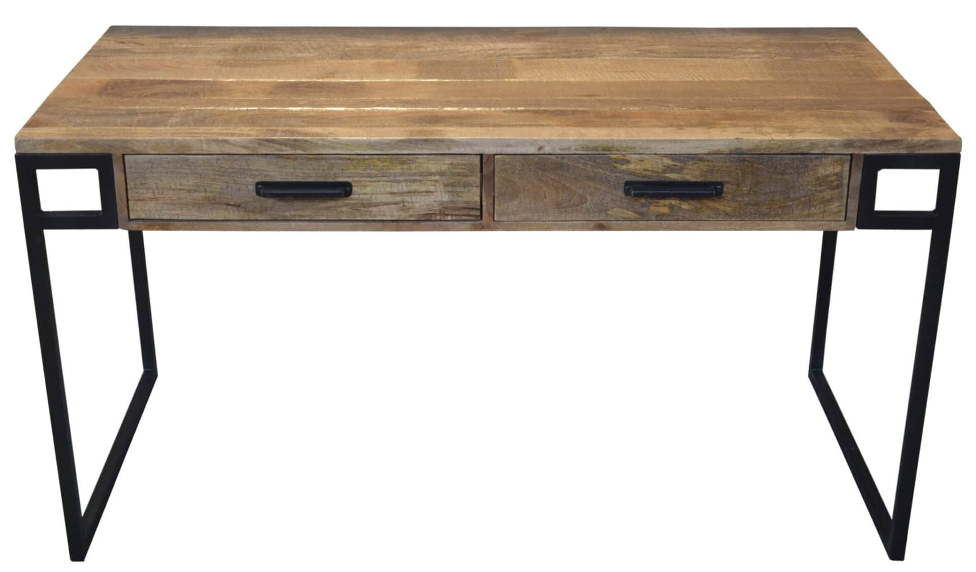 Natural and Black Solid Wood Writing Desk With Two Drawers 3 Natural and Black Solid Wood Writing Desk With Two Drawers - Image 3