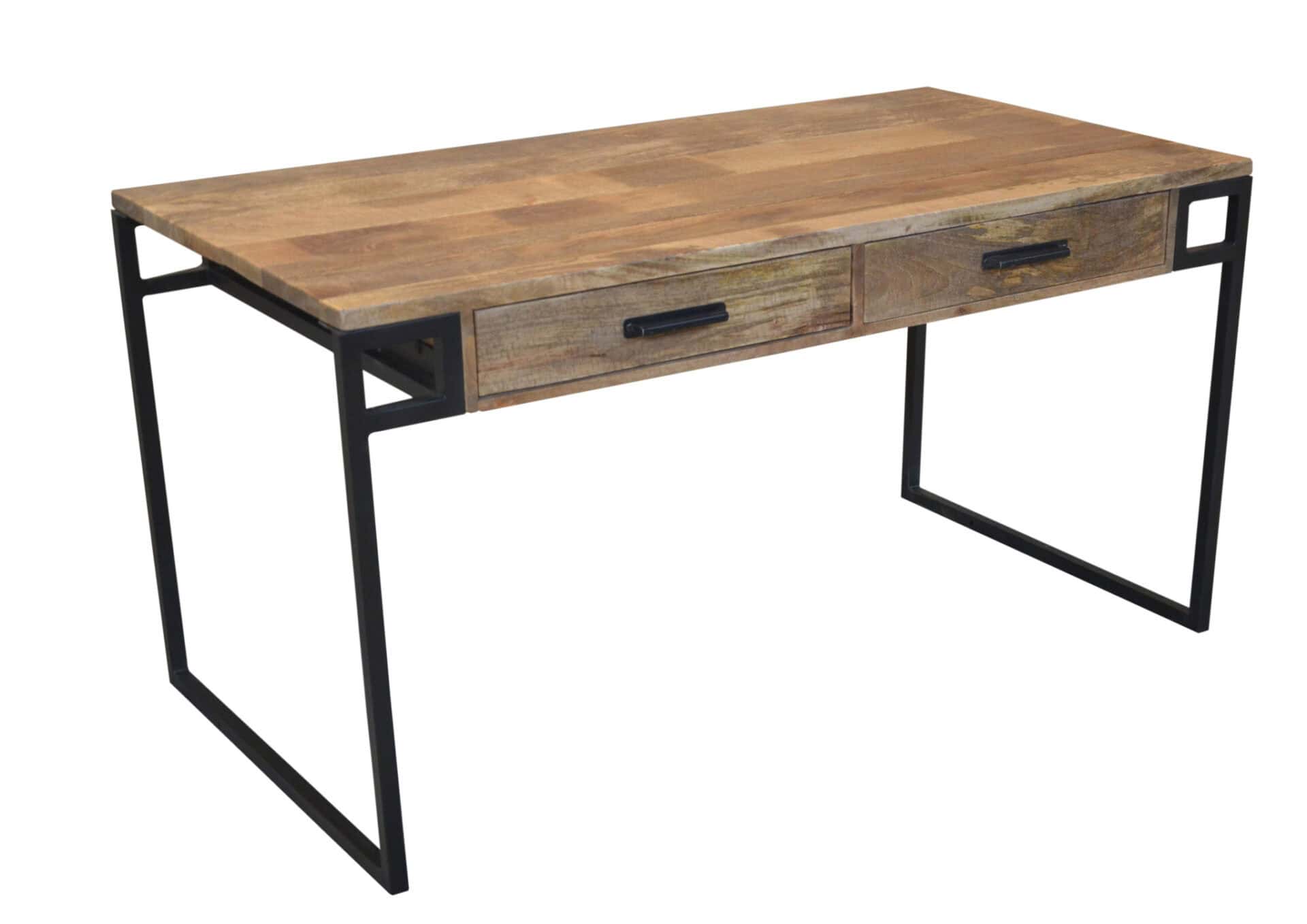 Natural and Black Solid Wood Writing Desk With Two Drawers 2 Natural and Black Solid Wood Writing Desk With Two Drawers - Image 2