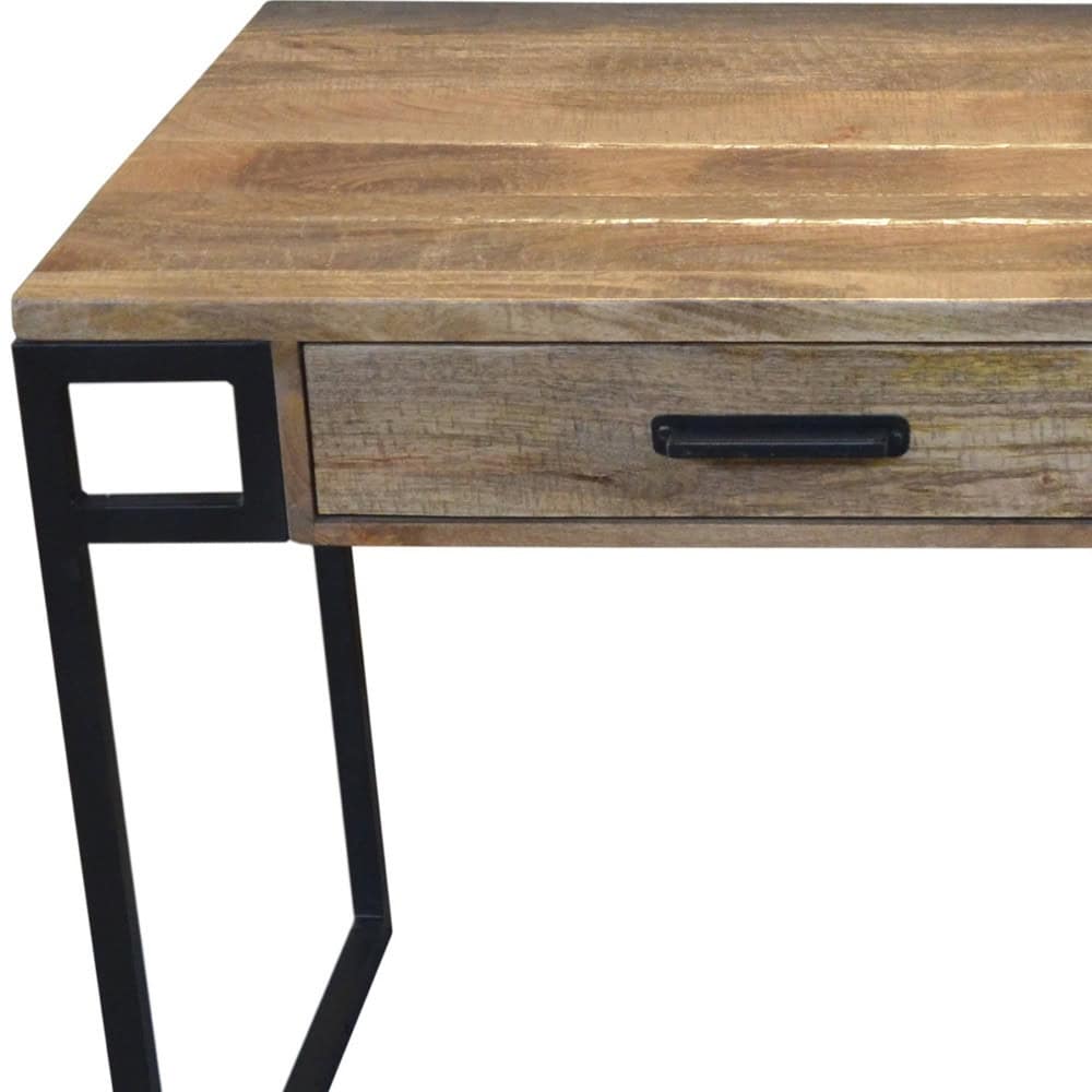 Natural and Black Solid Wood Writing Desk With Two Drawers 4 Natural and Black Solid Wood Writing Desk With Two Drawers - Image 4