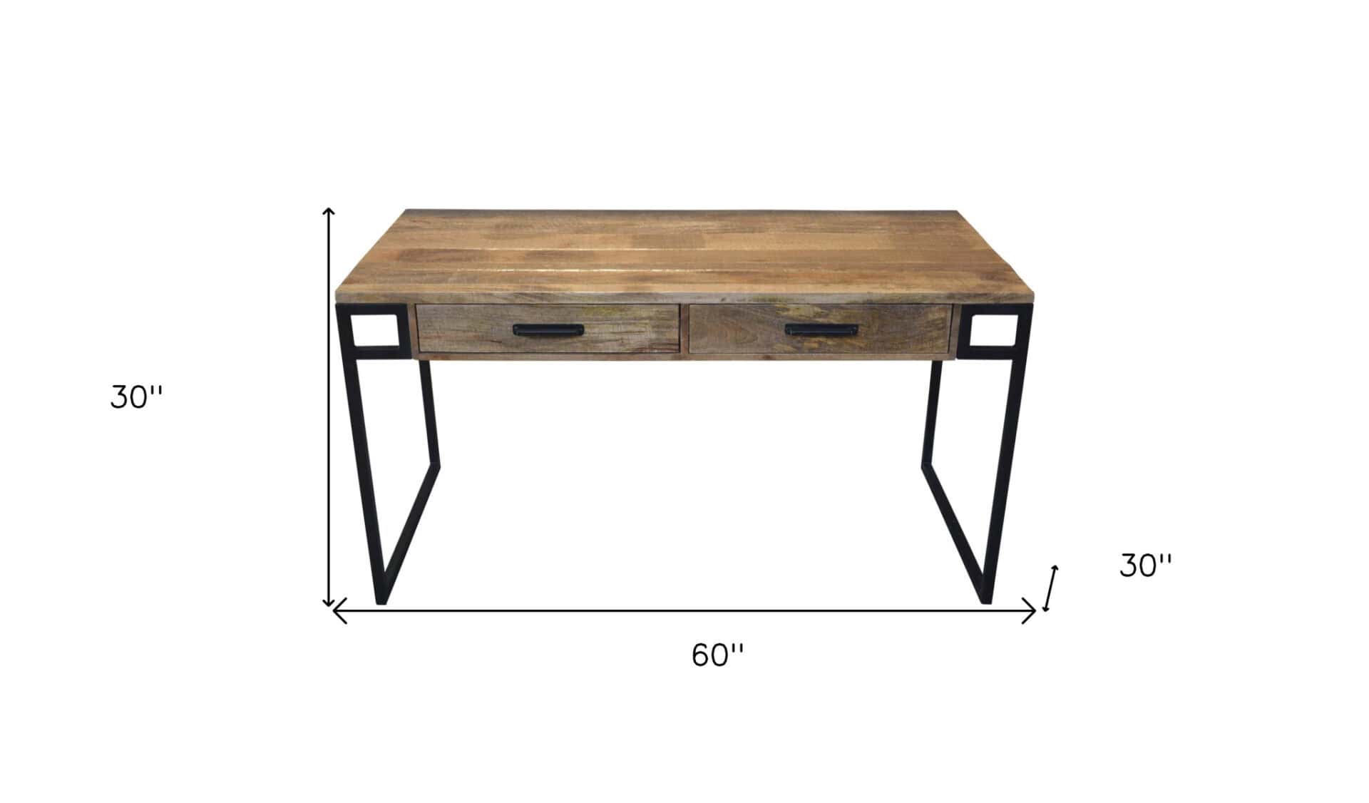 Natural and Black Solid Wood Writing Desk With Two Drawers 6 Natural and Black Solid Wood Writing Desk With Two Drawers - Image 6