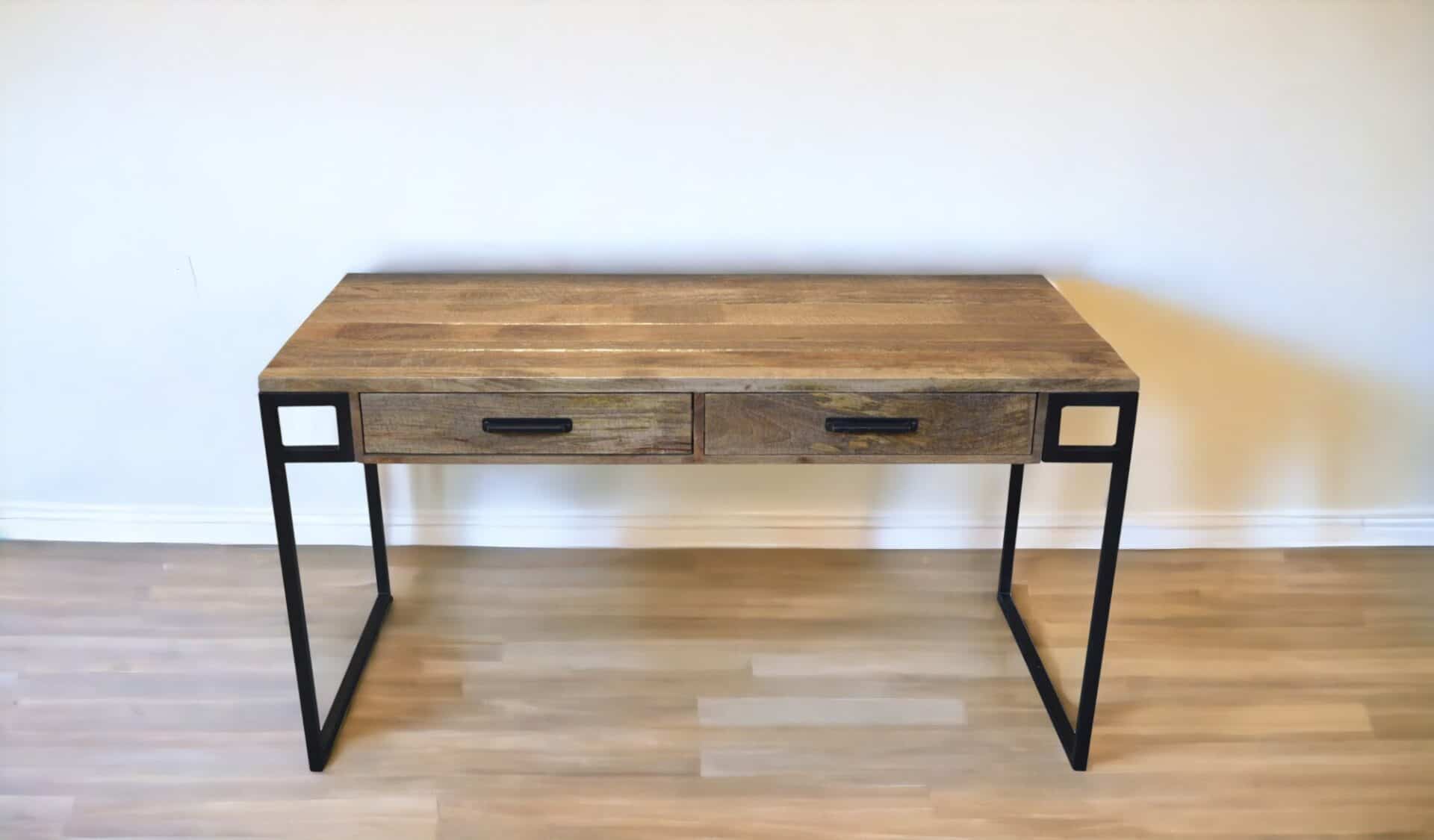 Natural and Black Solid Wood Writing Desk With Two Drawers 1 Natural and Black Solid Wood Writing Desk With Two Drawers