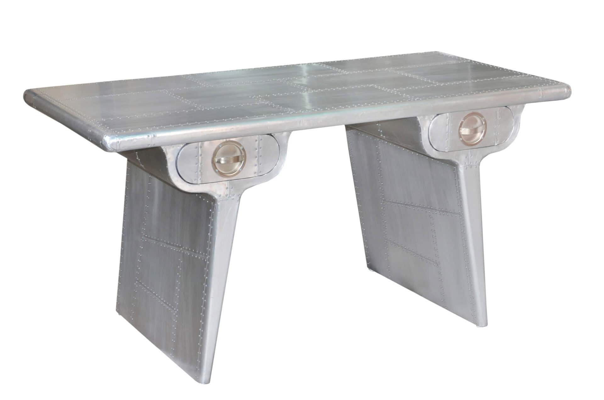 Silver Aluminum Writing Desk With Two Drawers and Sled Base 3 Silver Aluminum Writing Desk With Two Drawers and Sled Base - Image 3