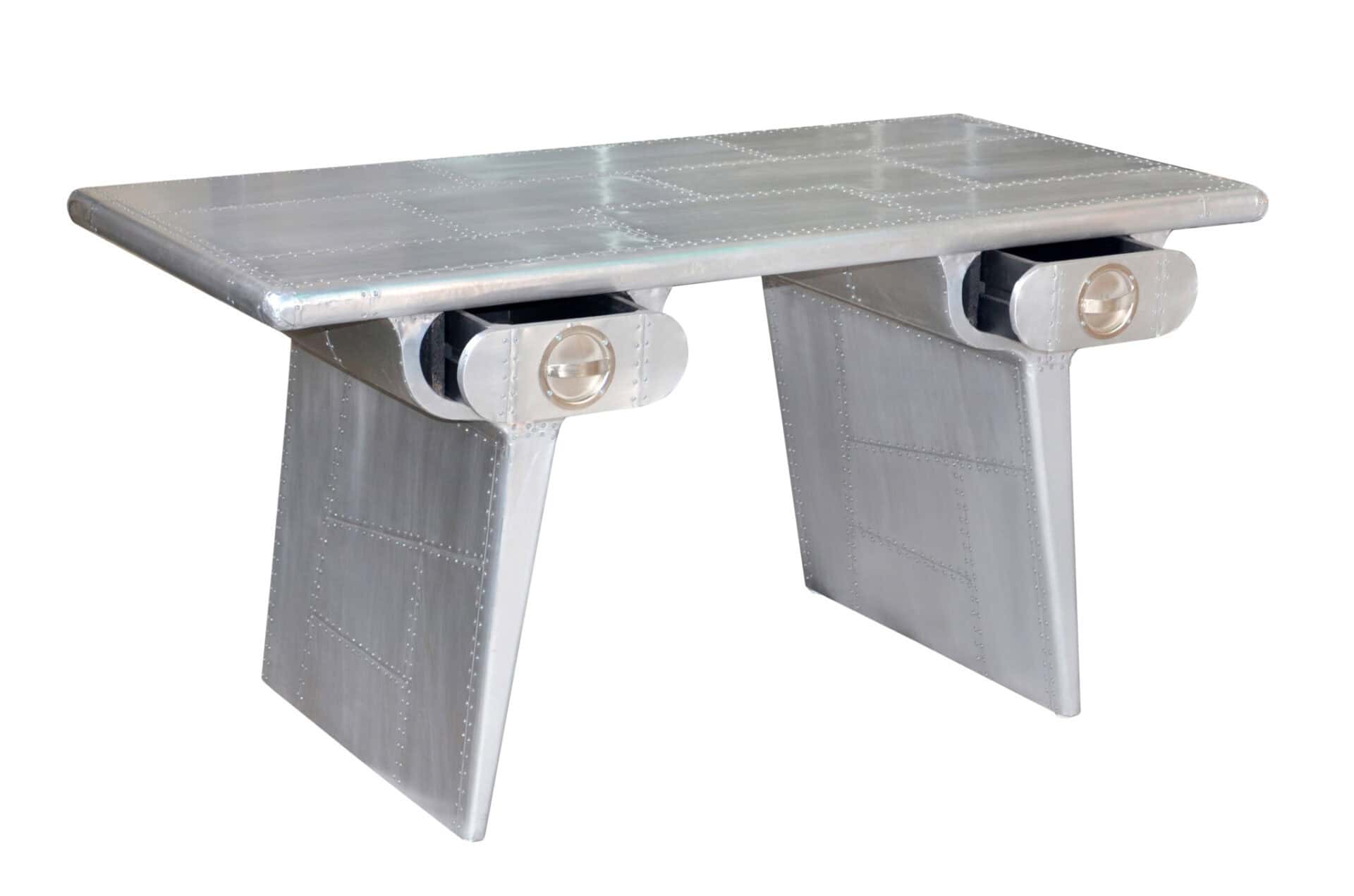 Silver Aluminum Writing Desk With Two Drawers and Sled Base 2 Silver Aluminum Writing Desk With Two Drawers and Sled Base - Image 2