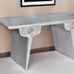 Silver Aluminum Writing Desk With Two Drawers and Sled Base 5 Silver Aluminum Writing Desk With Two Drawers and Sled Base