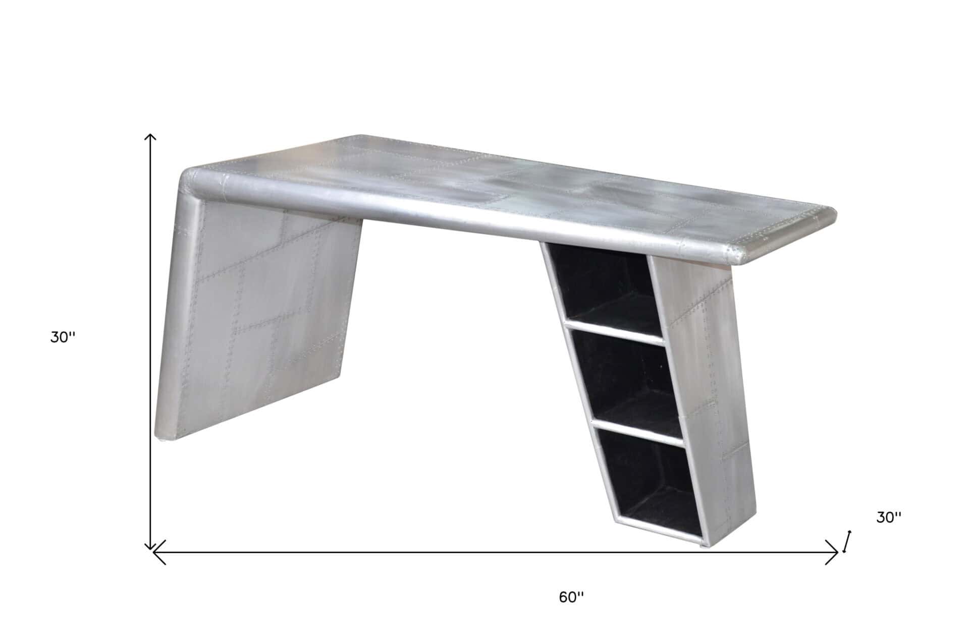 Silver Aluminum Writing Desk with Sleek Modern Sled Base 60-Inch 5 Silver Aluminum Writing Desk with Sleek Modern Sled Base 60-Inch - Image 5