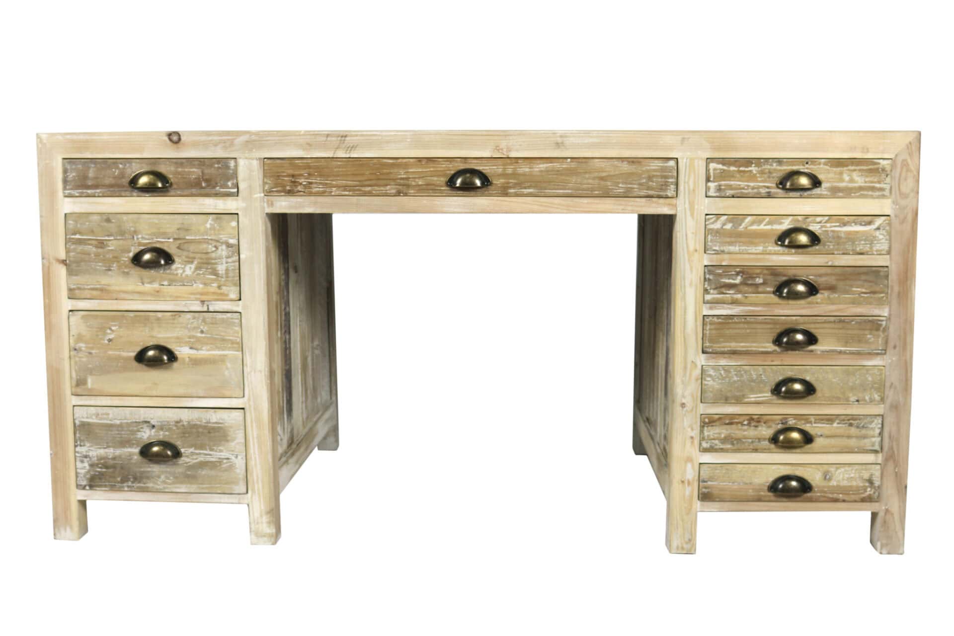 63 Inch Brown Solid Wood Writing Desk With Twelve Drawers 2 63 Inch Brown Solid Wood Writing Desk With Twelve Drawers - Image 2