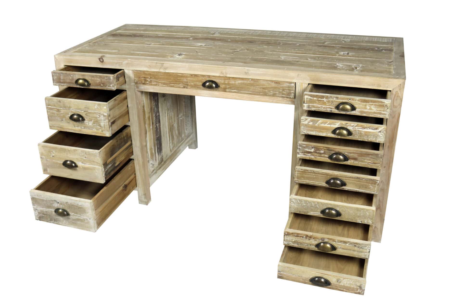 63 Inch Brown Solid Wood Writing Desk With Twelve Drawers 3 63 Inch Brown Solid Wood Writing Desk With Twelve Drawers - Image 3