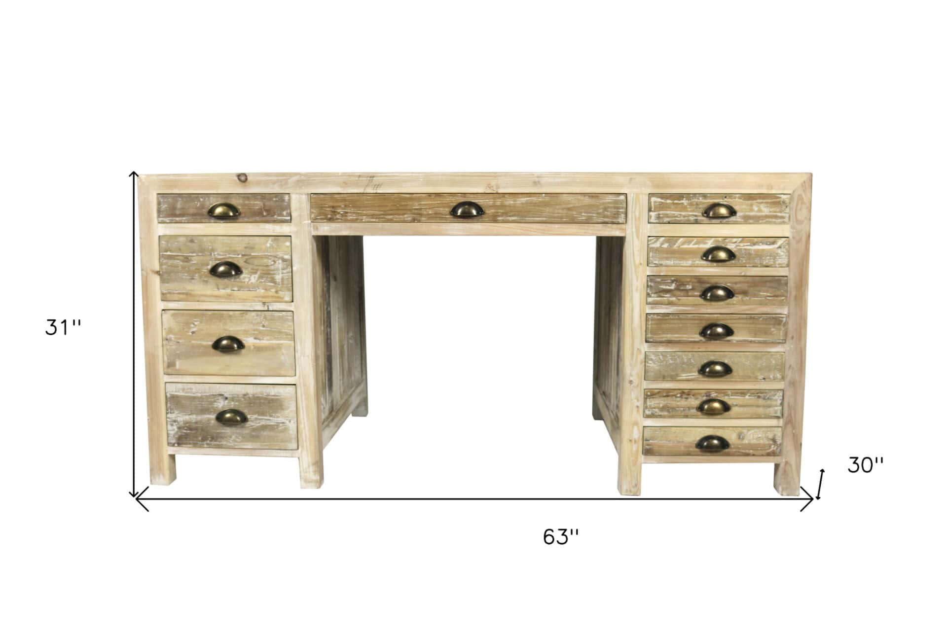 63 Inch Brown Solid Wood Writing Desk With Twelve Drawers 6 63 Inch Brown Solid Wood Writing Desk With Twelve Drawers - Image 6