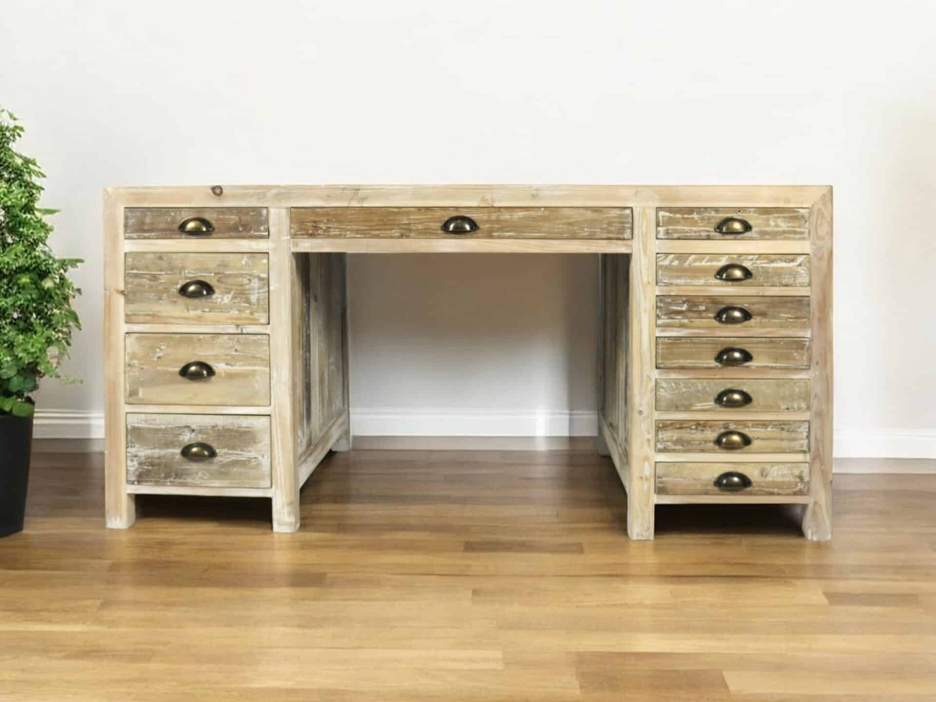 63 Inch Brown Solid Wood Writing Desk With Twelve Drawers 1 63 Inch Brown Solid Wood Writing Desk With Twelve Drawers