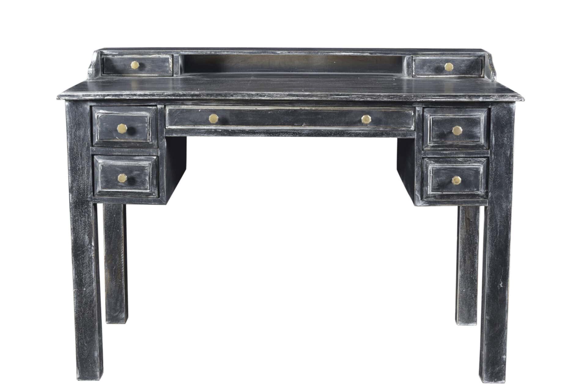 Black Solid Wood Writing Desk With Seven Drawers, 46 Inches 2 Black Solid Wood Writing Desk With Seven Drawers, 46 Inches - Image 2