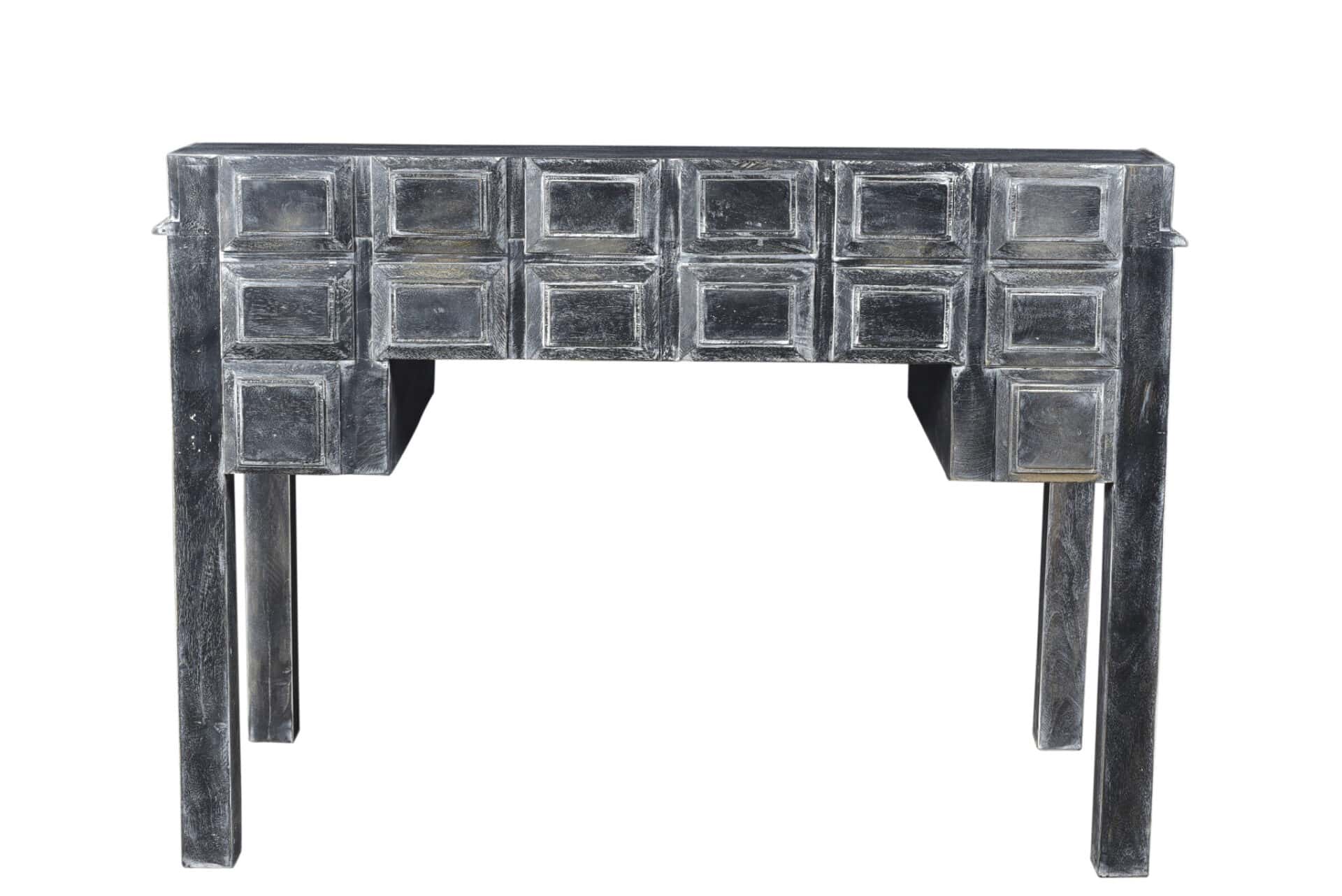 Black Solid Wood Writing Desk With Seven Drawers, 46 Inches 3 Black Solid Wood Writing Desk With Seven Drawers, 46 Inches - Image 3
