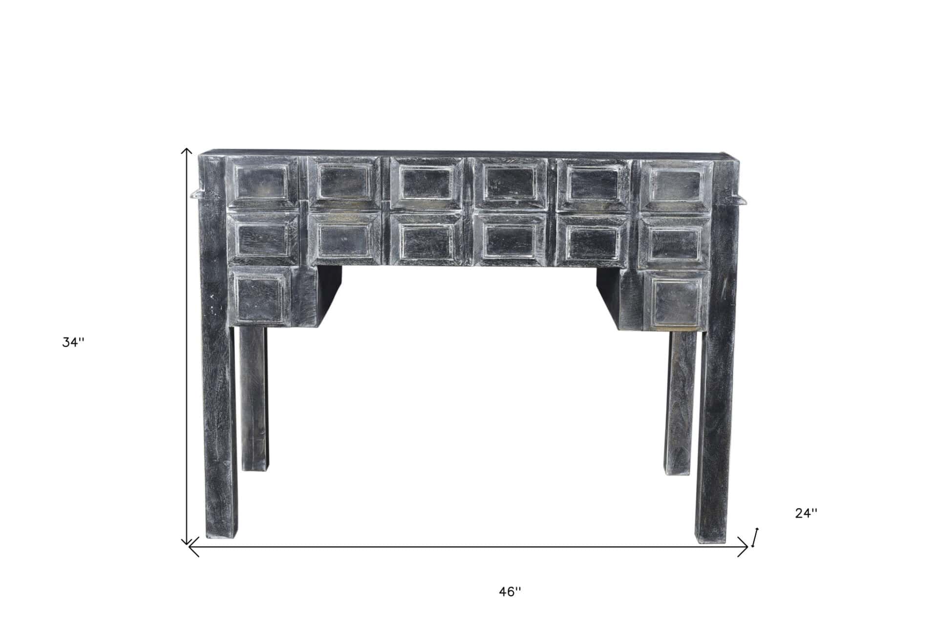 Black Solid Wood Writing Desk With Seven Drawers, 46 Inches 6 Black Solid Wood Writing Desk With Seven Drawers, 46 Inches - Image 6