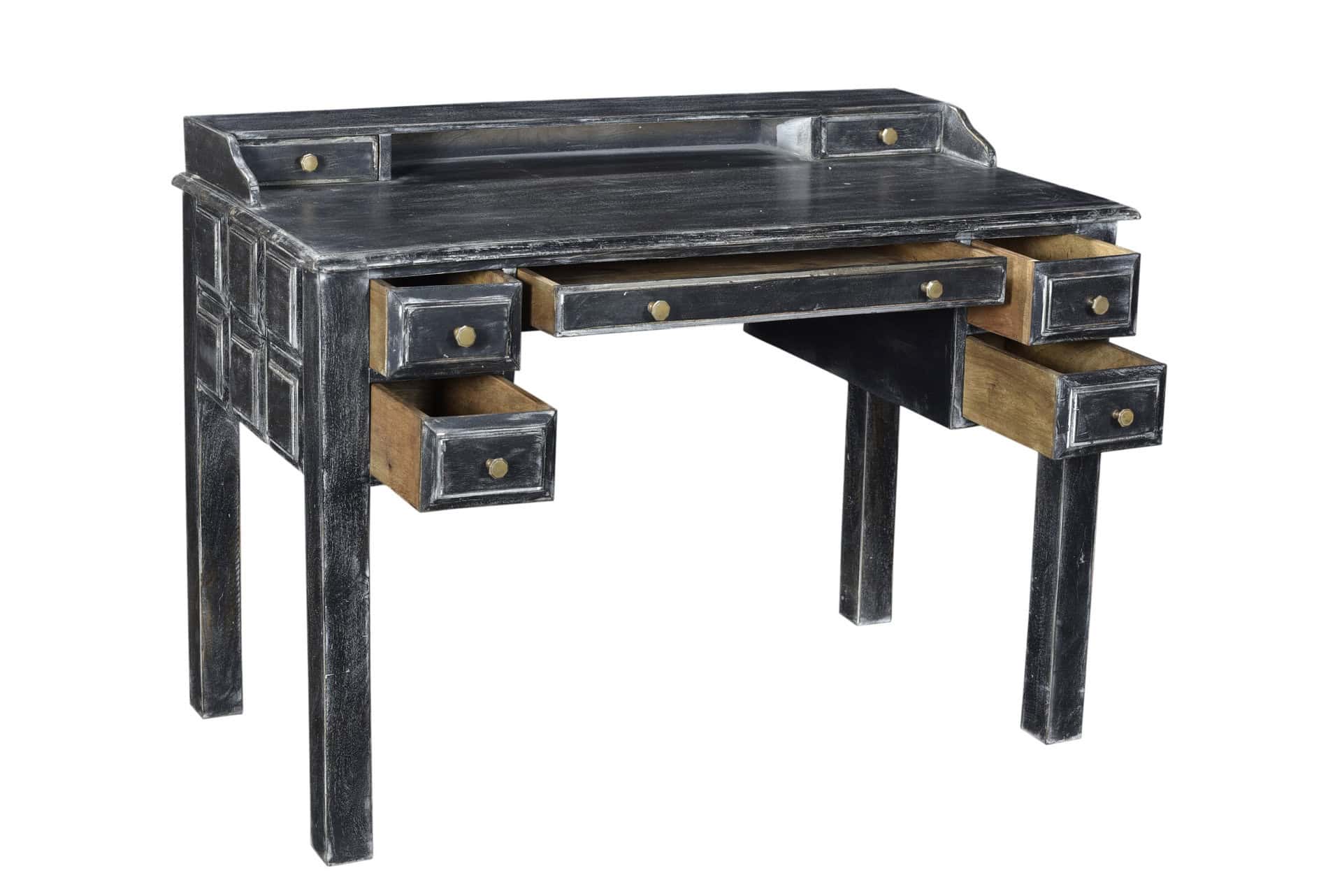 Black Solid Wood Writing Desk With Seven Drawers, 46 Inches 4 Black Solid Wood Writing Desk With Seven Drawers, 46 Inches - Image 4