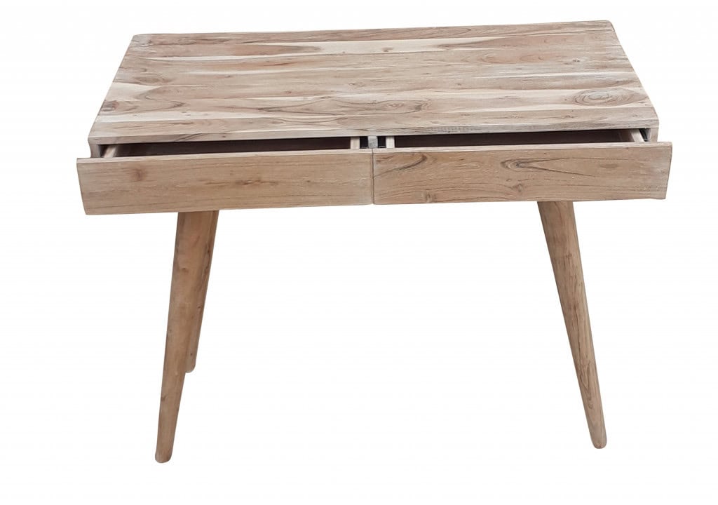 Brown Acacia Solid Wood Writing Desk With Three Drawers 3 Brown Acacia Solid Wood Writing Desk With Three Drawers - Image 3