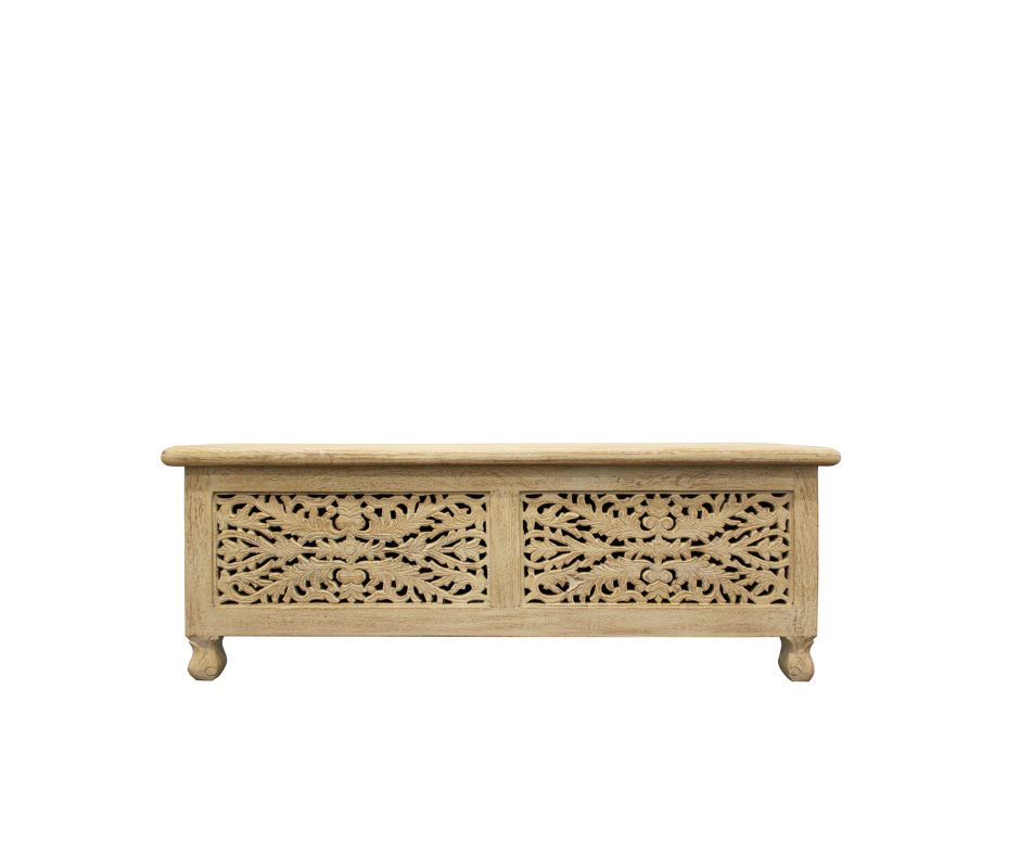 46" Antique White Carved Wood Bench with Flip-Top Storage 1 46" Antique White Carved Wood Bench with Flip-Top Storage