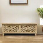 46" Antique White Carved Wood Bench with Flip-Top Storage 11 46" Antique White Carved Wood Bench with Flip-Top Storage