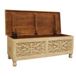 46" Antique White Carved Wood Bench with Flip-Top Storage 13 46" Antique White Carved Wood Bench with Flip-Top Storage