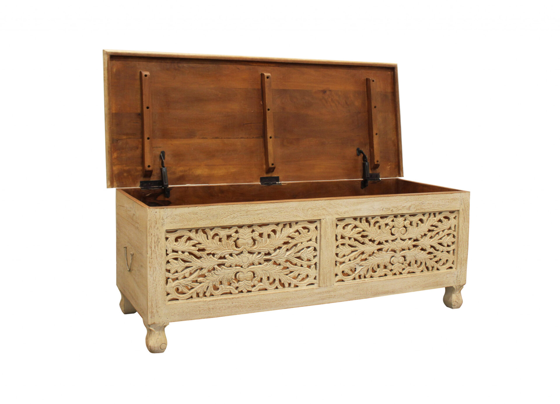 46" Antique White Carved Wood Bench with Flip-Top Storage 4 46" Antique White Carved Wood Bench with Flip-Top Storage - Image 4