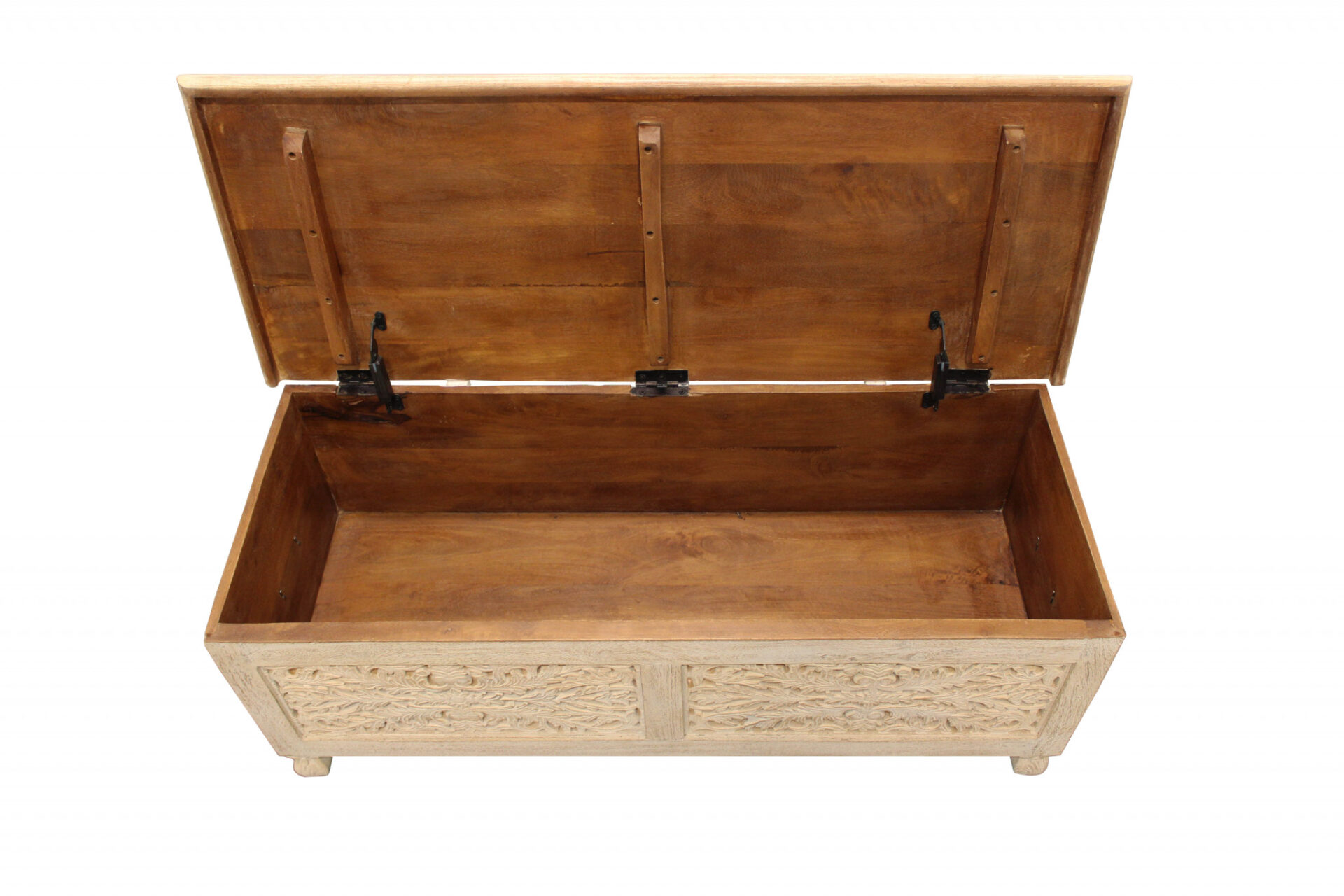 46" Antique White Carved Wood Bench with Flip-Top Storage 9 46" Antique White Carved Wood Bench with Flip-Top Storage - Image 9