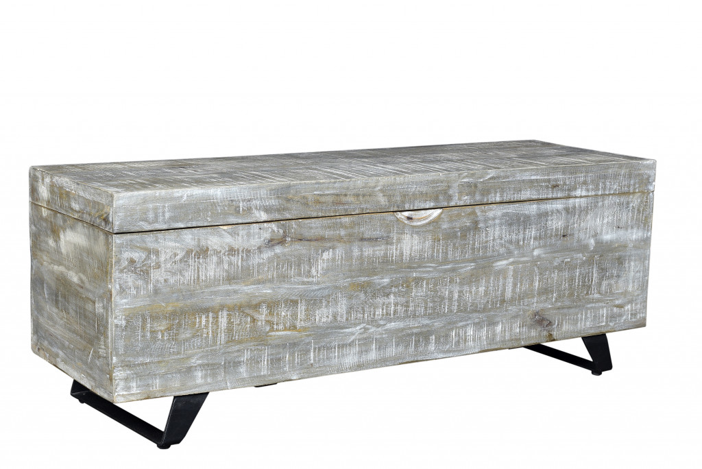 46" Gray Distressed Wood Storage Bench with Flip Top 3 46" Gray Distressed Wood Storage Bench with Flip Top - Image 3