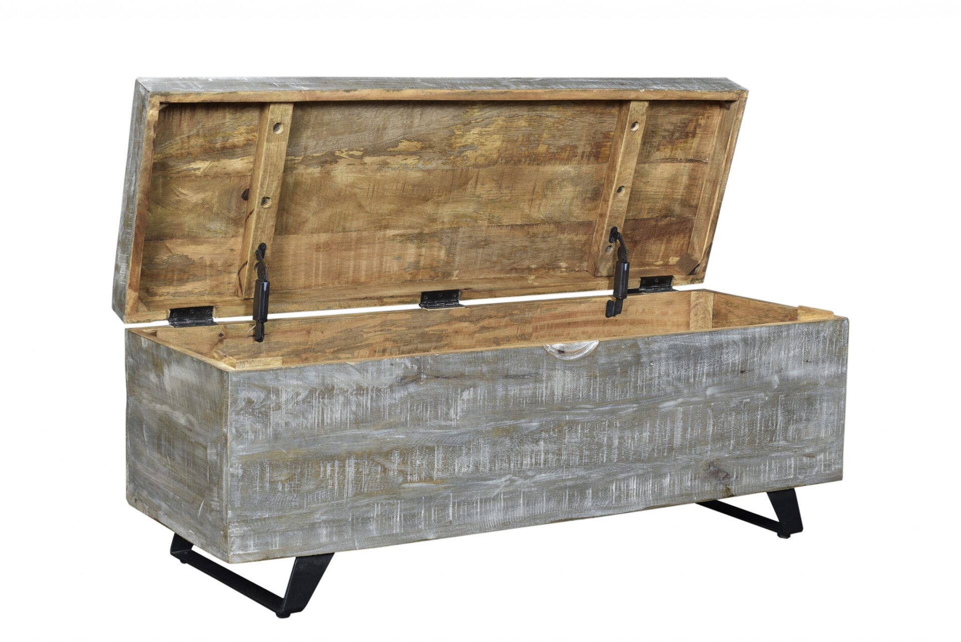 46" Gray Distressed Wood Storage Bench with Flip Top 4 46" Gray Distressed Wood Storage Bench with Flip Top - Image 4