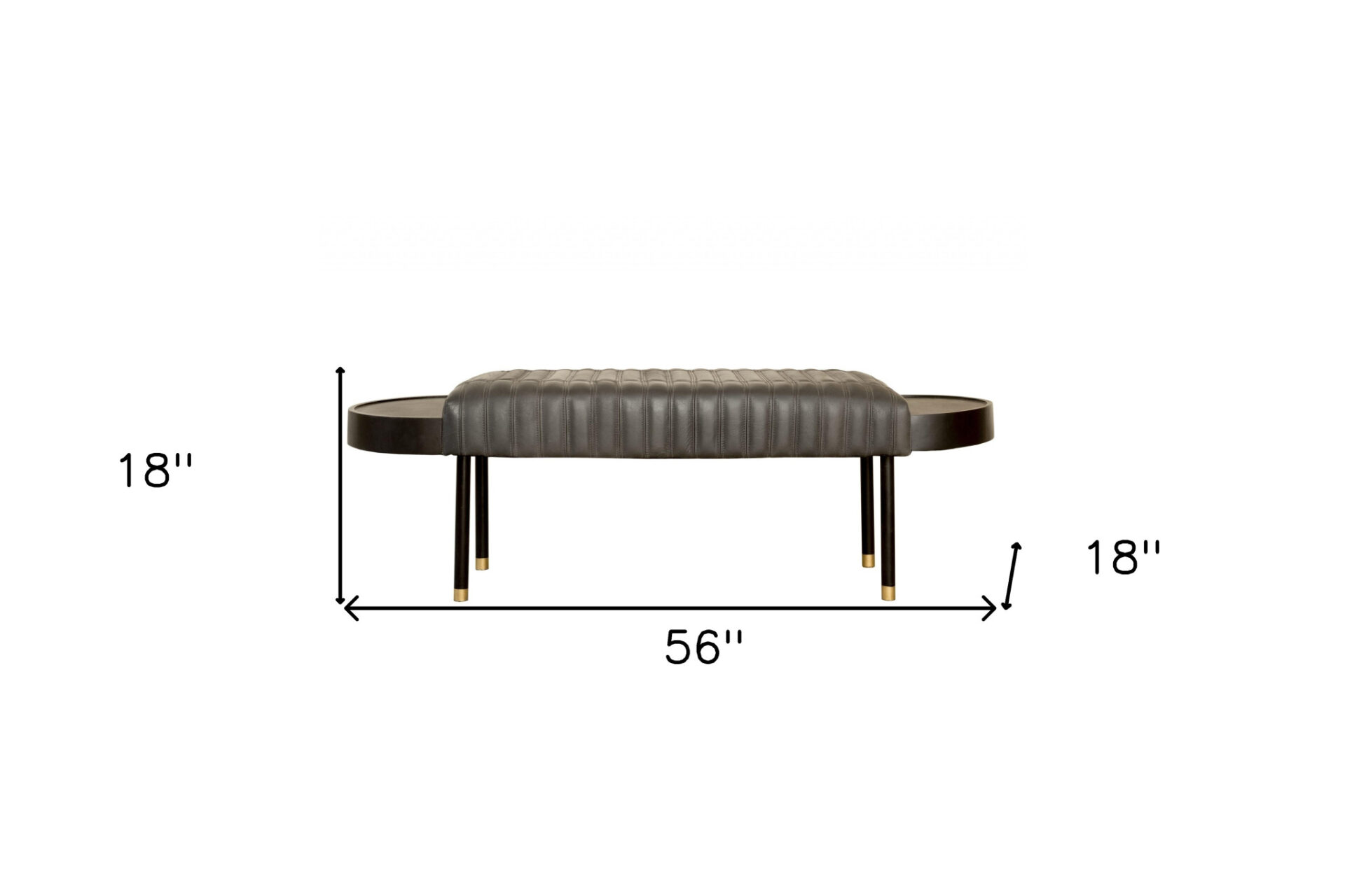 56" Dark Gray and Black Modern Leather Bench with End Tables 6 56" Dark Gray and Black Modern Leather Bench with End Tables - Image 6
