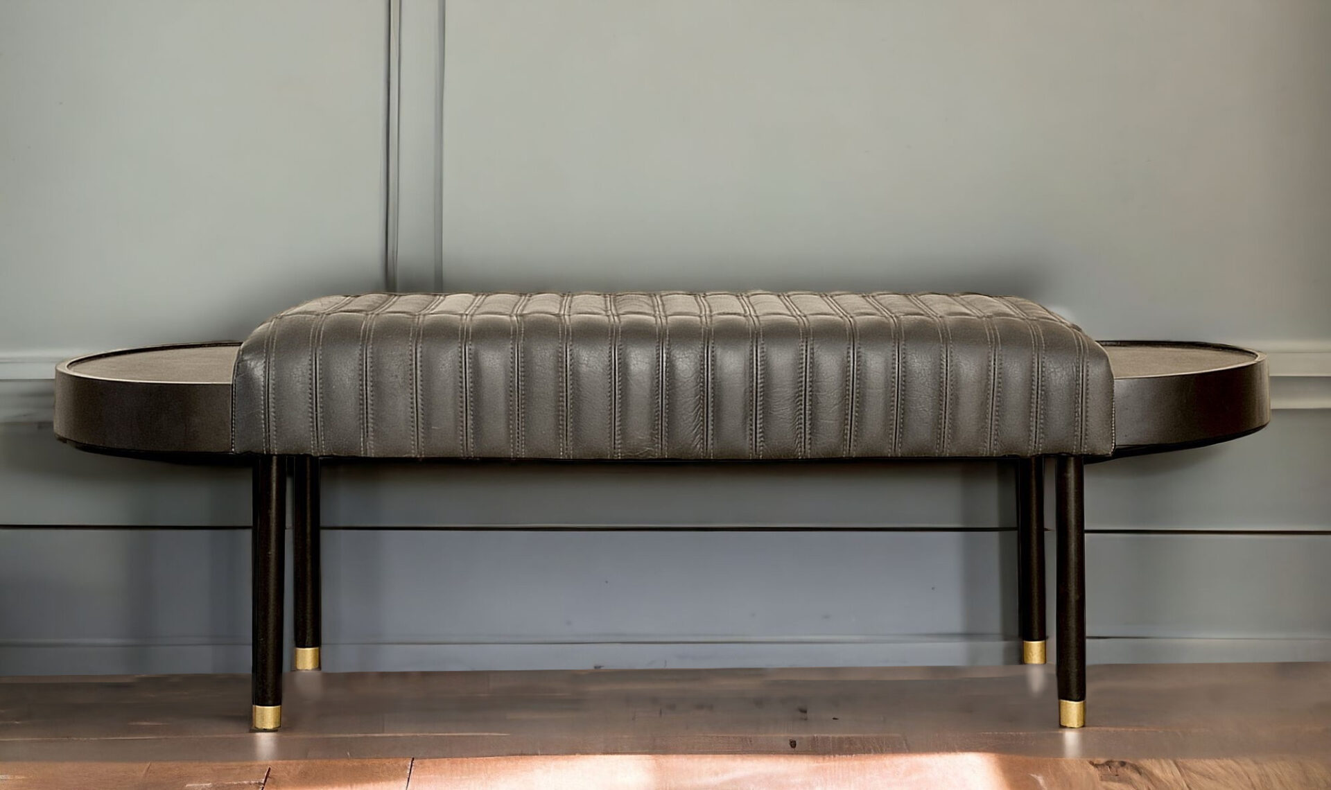 56" Dark Gray and Black Modern Leather Bench with End Tables 3 56" Dark Gray and Black Modern Leather Bench with End Tables - Image 3