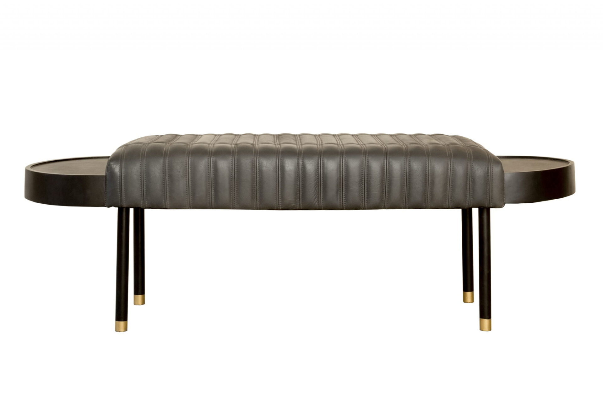56" Dark Gray and Black Modern Leather Bench with End Tables 1 56" Dark Gray and Black Modern Leather Bench with End Tables