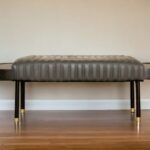 56" Dark Gray and Black Modern Leather Bench with End Tables 8 56" Dark Gray and Black Modern Leather Bench with End Tables