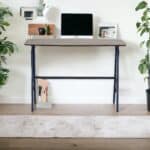 Solid Wood Brown and Black Writing Desk with Iron Legs 9 Solid Wood Brown and Black Writing Desk with Iron Legs
