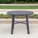 42" Black Round Metal Outdoor Dining Table with Umbrella Hole