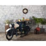 Blue and White Industrial Rolling Bar Cart With Wine Storage