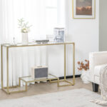 Gold 48 Inch 2 Tier Glass Console Table for Hallway 8 Gold 48 Inch 2 Tier Glass Console Table for Hallway