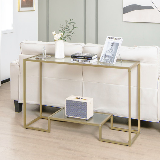 Gold 48 Inch 2 Tier Glass Console Table for Hallway 2 Gold 48 Inch 2 Tier Glass Console Table for Hallway - Image 2