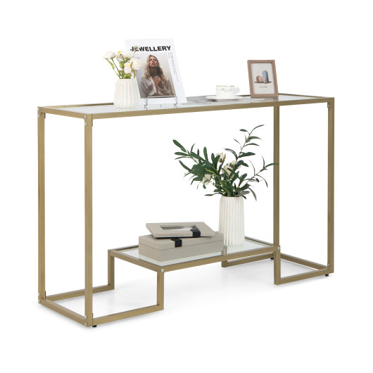 Gold 48 Inch 2 Tier Glass Console Table for Hallway 3 Gold 48 Inch 2 Tier Glass Console Table for Hallway - Image 3