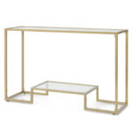 Gold 48 Inch 2 Tier Glass Console Table for Hallway 11 Gold 48 Inch 2 Tier Glass Console Table for Hallway