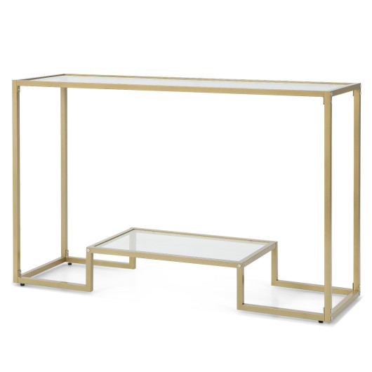 Gold 48 Inch 2 Tier Glass Console Table for Hallway 4 Gold 48 Inch 2 Tier Glass Console Table for Hallway - Image 4