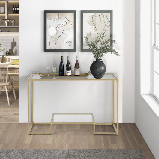Gold 48 Inch 2 Tier Glass Console Table for Hallway 6 Gold 48 Inch 2 Tier Glass Console Table for Hallway - Image 6