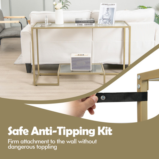 Gold 48 Inch 2 Tier Glass Console Table for Hallway 7 Gold 48 Inch 2 Tier Glass Console Table for Hallway - Image 7
