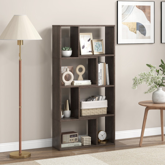 48 Inch 4 Tier Geometric Bookshelf with 8 Cubes