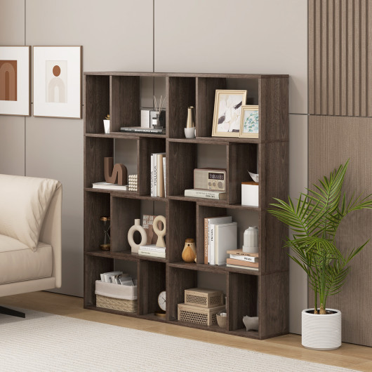 48 Inch 4 Tier Geometric Bookshelf with 8 Cubes - Image 2