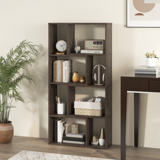 48 Inch 4 Tier Geometric Bookshelf with 8 Cubes - Image 7