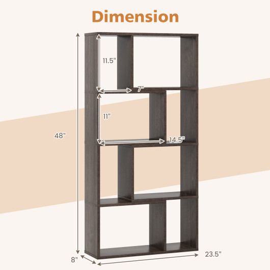 48 Inch 4 Tier Geometric Bookshelf with 8 Cubes - Image 5
