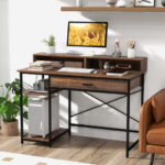 Rustic Brown 48 Inch Desk with Monitor Stand and Shelves 8 Rustic Brown 48 Inch Desk with Monitor Stand and Shelves