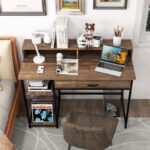 Rustic Brown 48 Inch Desk with Monitor Stand and Shelves 9 Rustic Brown 48 Inch Desk with Monitor Stand and Shelves